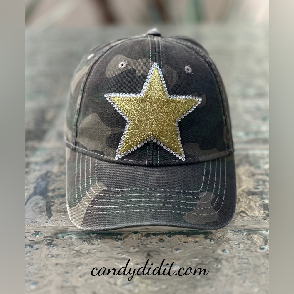 NWT Handmade Stylish & Sparkly Gold Star Bling Camo Ball Cap